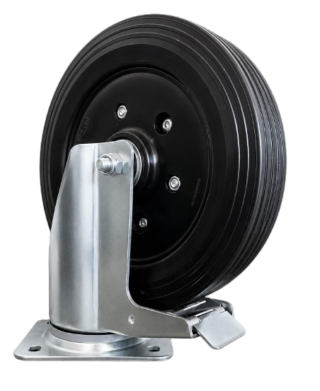 250mm Rubber Castor Wheel – Swivel Brake Plate – 150kg Load