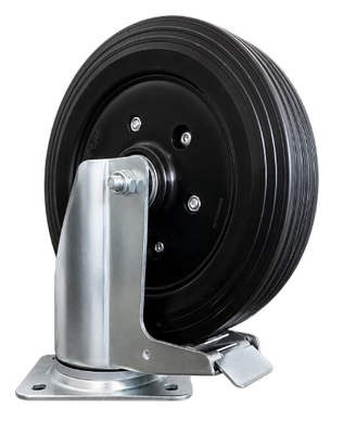 250mm Rubber Castor Wheel – Swivel Brake Plate – 150kg Load