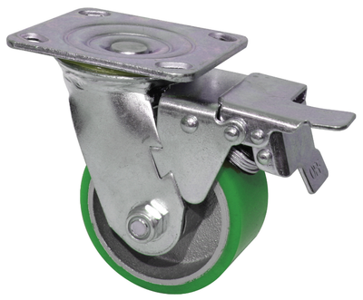 100mm Cast Iron Polyurethane Swivel Castor – Plate Mount Industrial Wheel