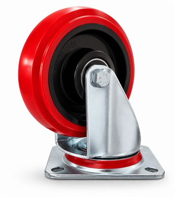 160mm Red Polyurethane Castor Wheel – Plate Mount Industrial