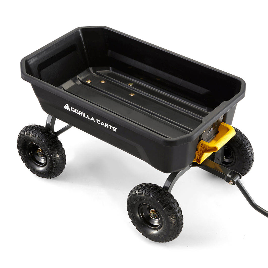 115L Poly Dump Garden Cart - Gorilla Cart – Pneumatic Wheels – Heavy Duty