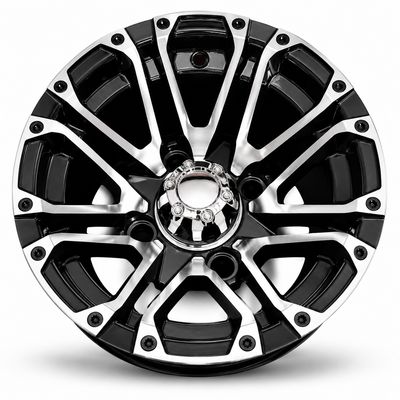 10x7 Golf Cart Mag Rim A289 - Machined &amp; Black - PCD 101.6 - Offset ET -25