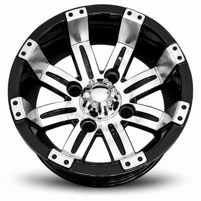 10x7 Golf Cart Mag Rim A247 - Machined &amp; Black - PCD 101.6 - Offset ET -15