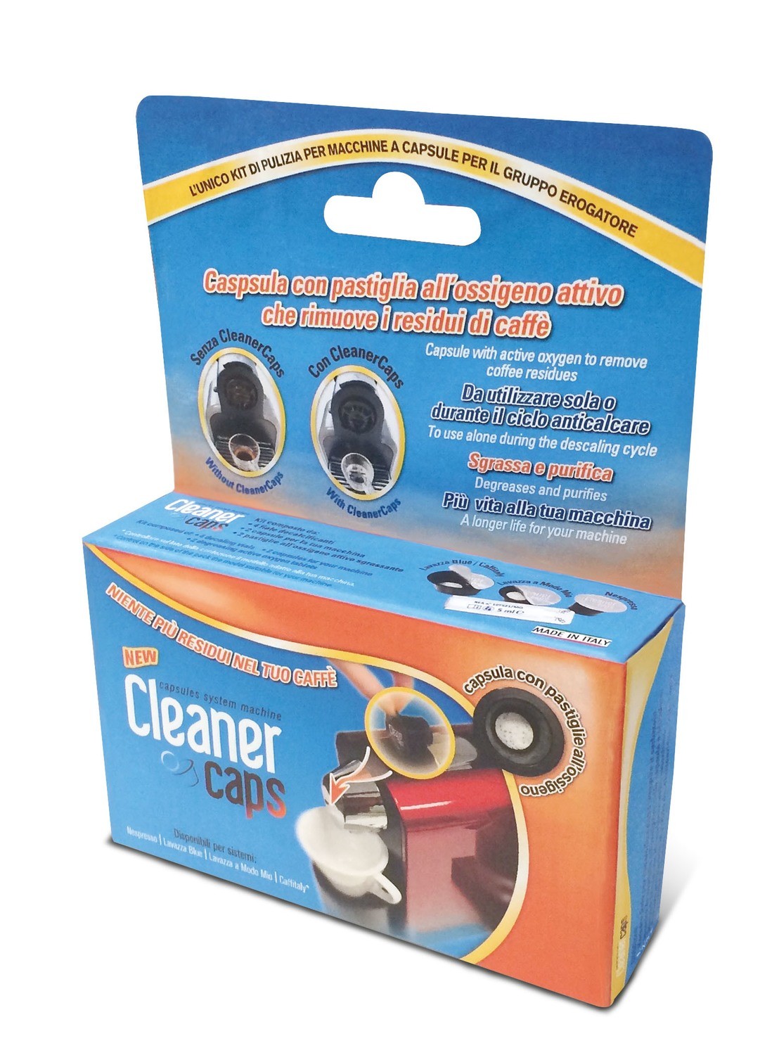 Cleanercaps Nespresso Kit Completo di 2 Capsule pulizia Gruppo erogatore e 4 Fiale Anticalcare per serbatoio per pulizia della macchina completa per 1 anno