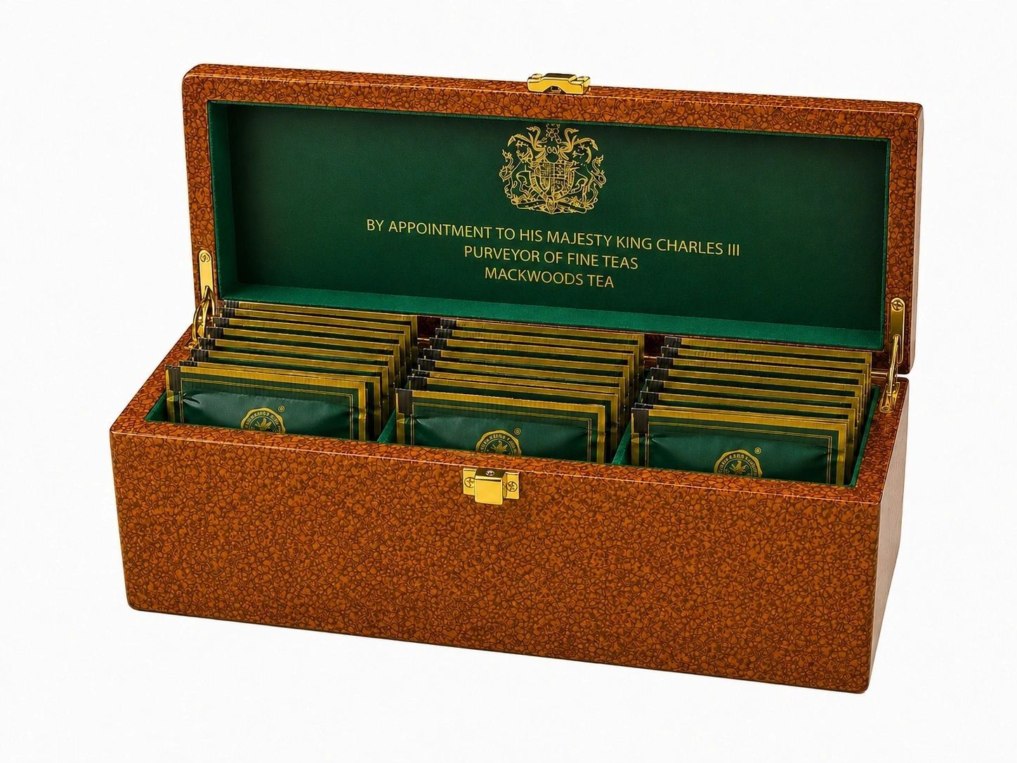 3 COMPARTMENT BURLWOOD TEA TRAY - 36 SINGLE ESTATE UNBLENDED ENVELOPED TEA BAGS - Single Estate Unb…
