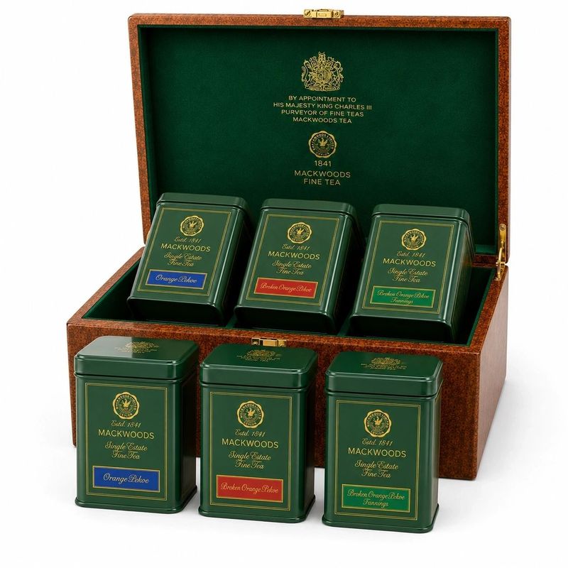 MACKWOODS 6 COMPARTMENT TEA CADDY GIFT BOX - OP, BOP & BOPF MACKWOODS 6 COMPARTMENT TEA CADDY GIFT BOX - OP, BOP & BOPF