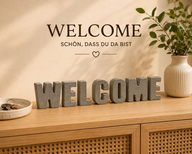 WELCOME Schriftzug aus Beton | handgefertigte Deko