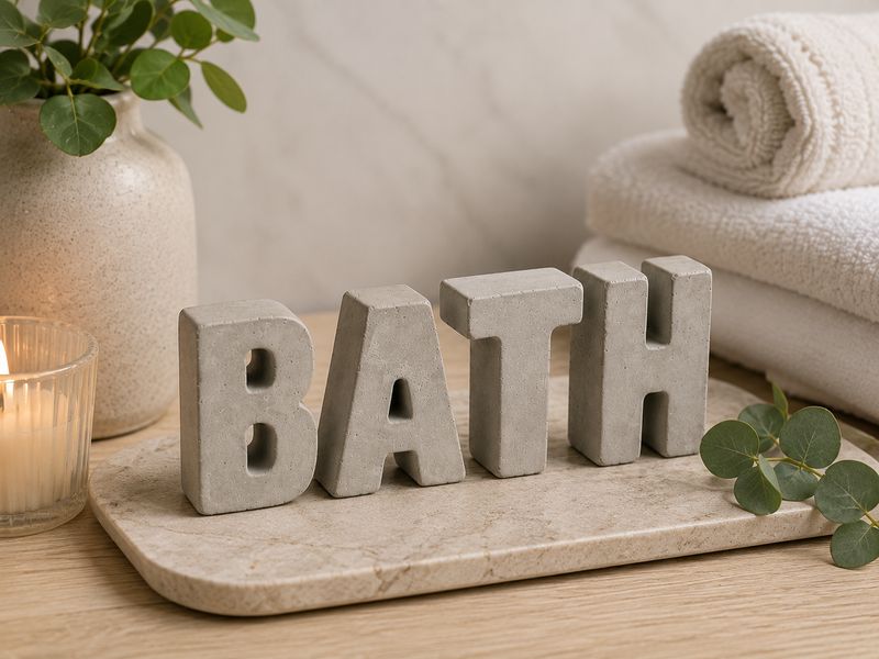 BATH Schriftzug aus Beton | handgefertigte Badezimmer-Deko