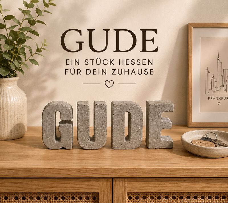 GUDE Schriftzug aus Beton | handgefertigte Hessen-Deko