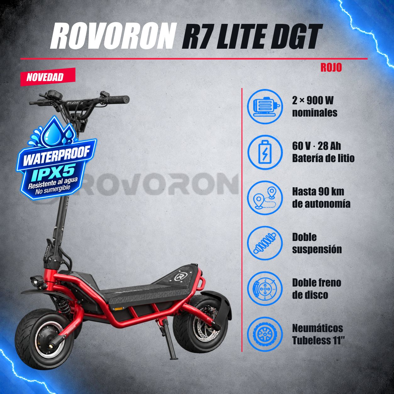 ROVORON R7 Lite DGT v1.2 60V 28Ah Rojo ROVORON R7 Lite DGT v1.2 60V 28Ah Rojo