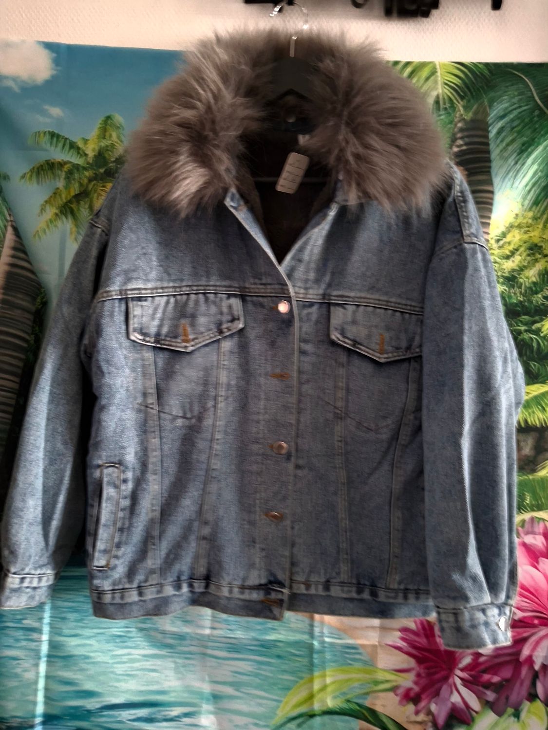 veste jeans avec faux fourrure