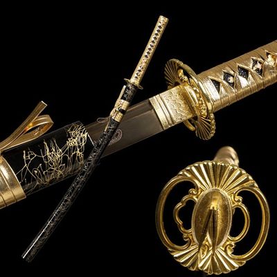 Full Tang Gold Dragon Pheonix Katana W/Painted Black/Gold Sheath/Cover (985)