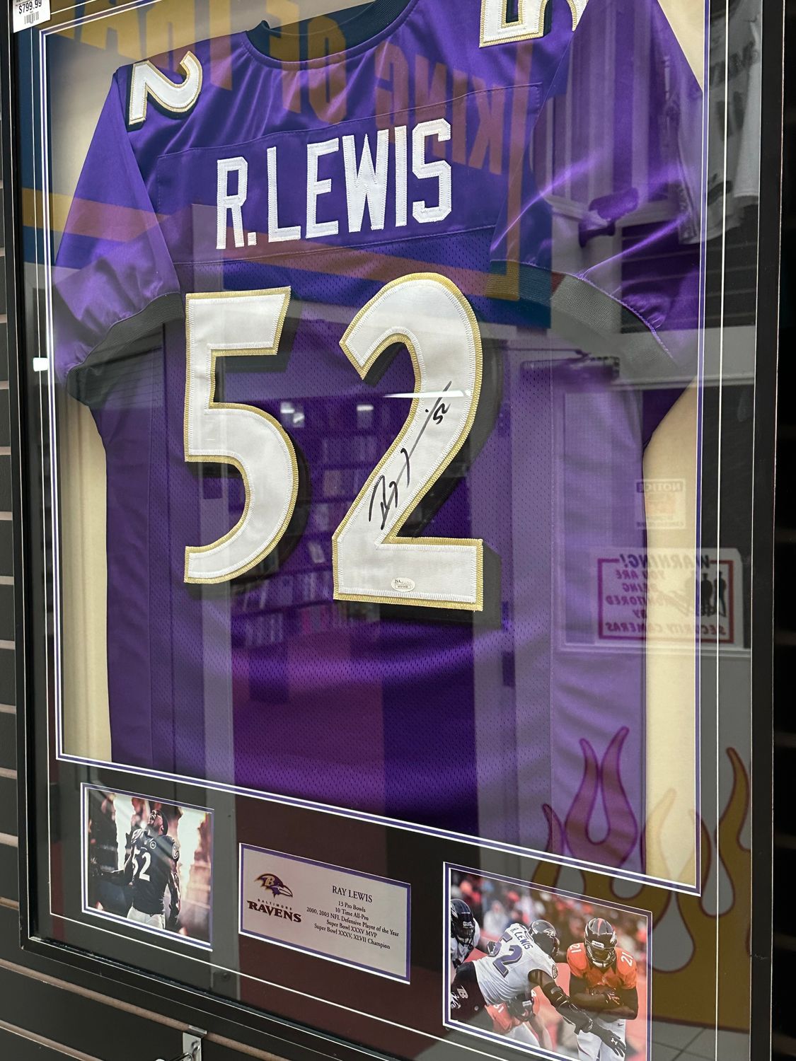 Ray Lewis Autographed Shadowbox Ravens Jersey W/COA (886)