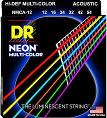 Neon Multi-Colour Coated Acoustic Strings, Light (12-54)