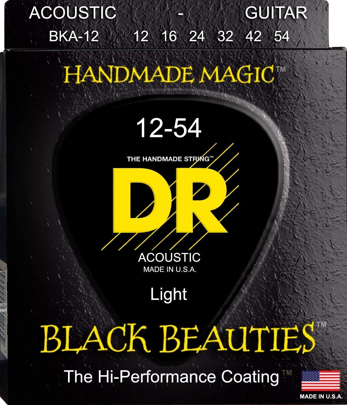 Black Beauties Coated Acoustic Guitar Strings, Light (12-54)