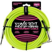 Ernie Ball 10' Straight/Right Angle Braided Instrument Cable - Neon Green