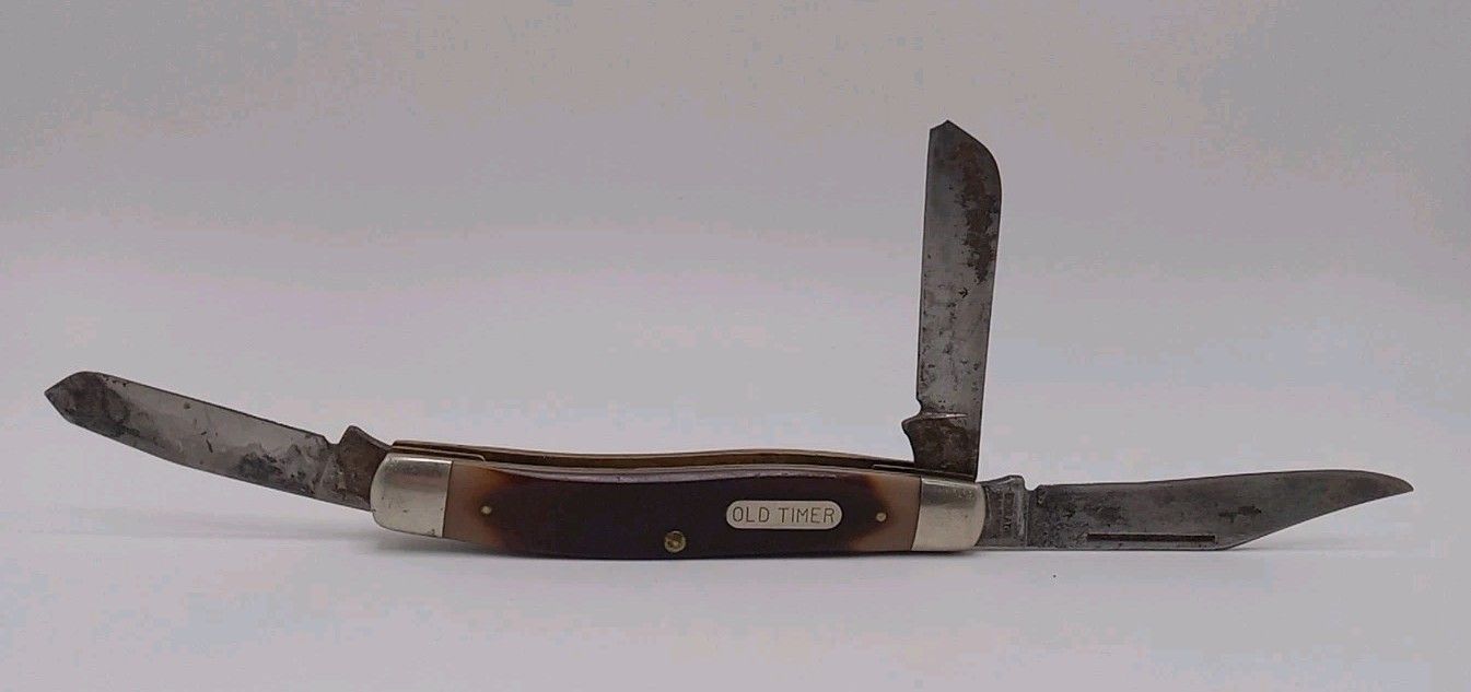 Vintage Schrade 80T Old Timer 3-Blade Pocket Folding Knife W/Sheath (996)