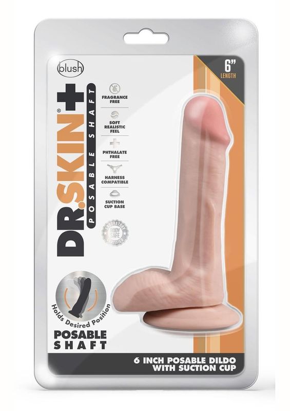 Dr. Skin Plus Gold Collection Posable Dildo with Balls and Suction Cup 6in