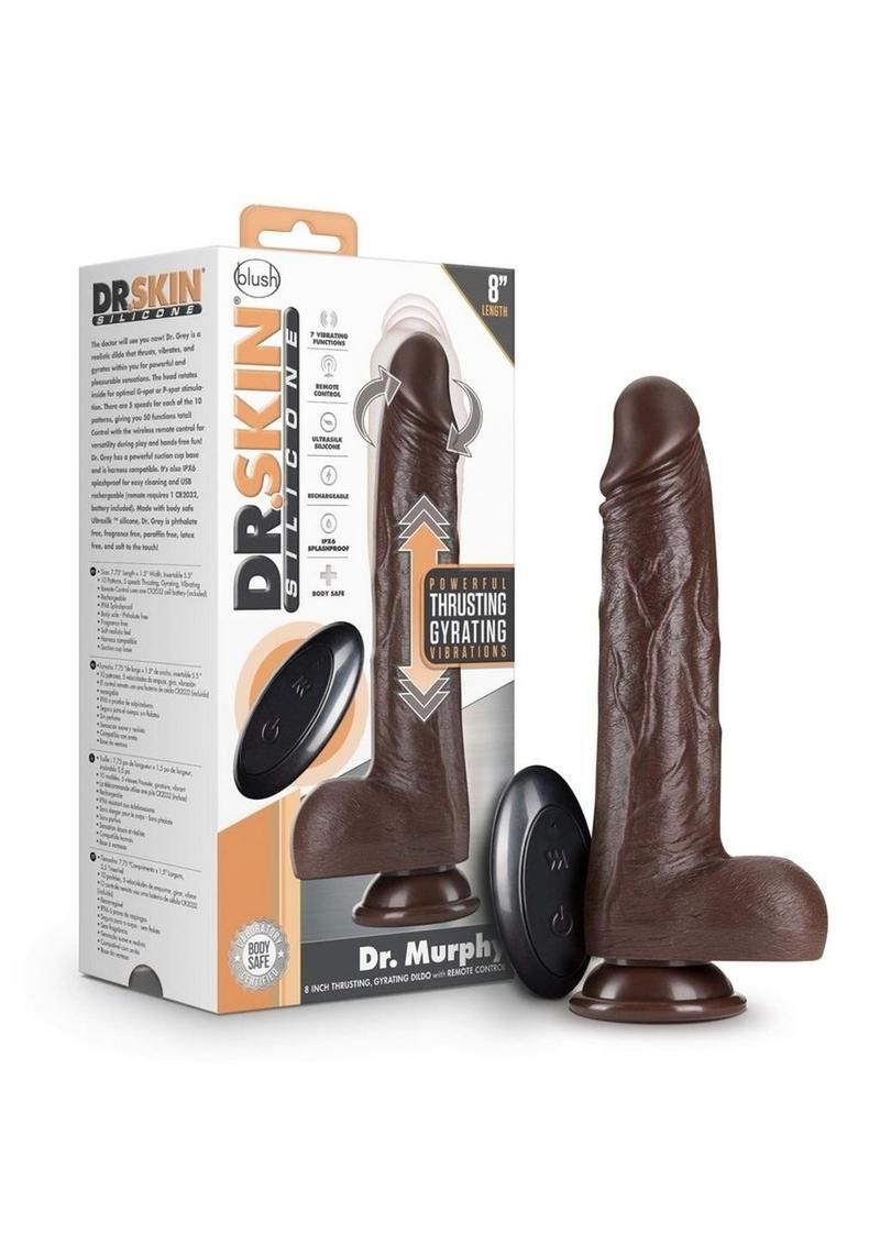 Dr. Skin Platinum Collection Silicone Dr. Murphy Rechargeable Thrusting Dildo with Remote Control 8in
