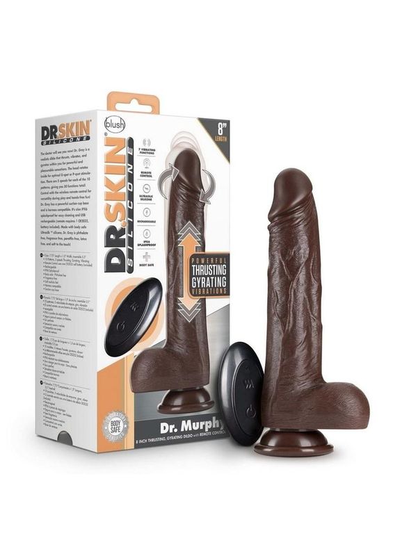 Dr. Skin Platinum Collection Silicone Dr. Murphy Rechargeable Thrusting Dildo with Remote Control 8in