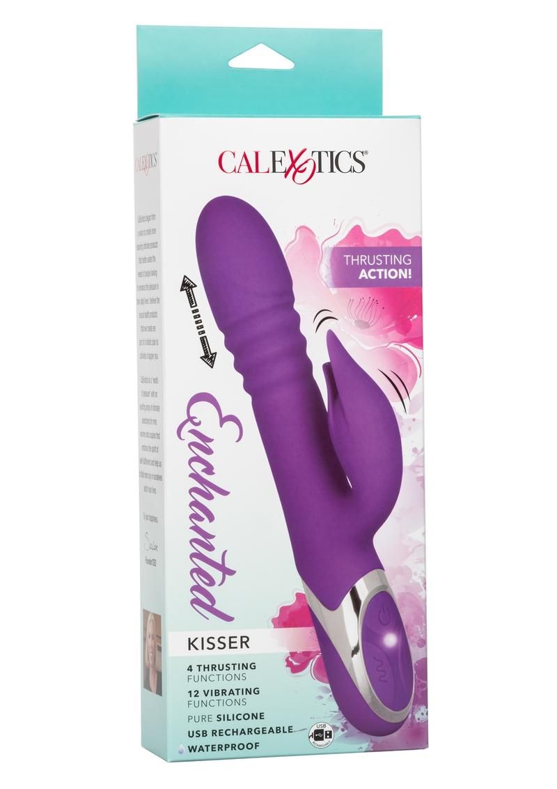 Enchanted Kisser Rechargeable Silicone Thrusting Rabbit Vibrator, Colour: PURPLE