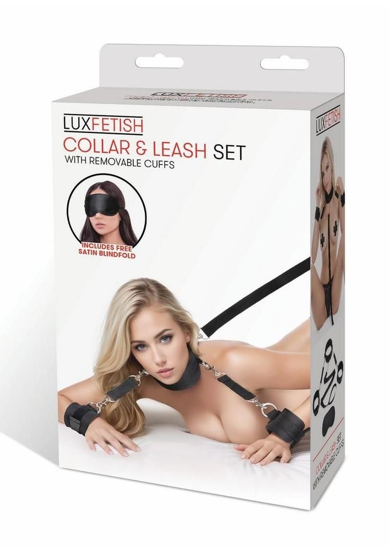 Lux Fetish Collar &amp; Leash Set With Removable Cuffs