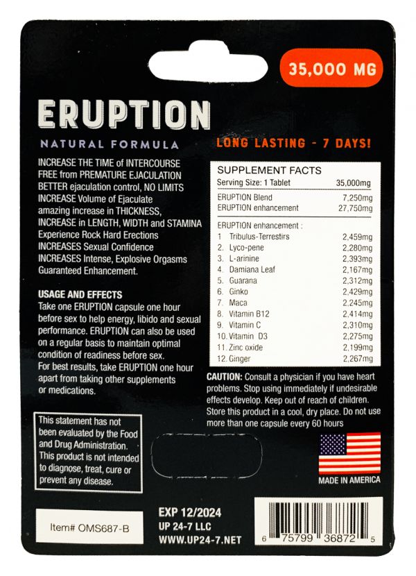 Eruption 35000 mg Natural Formula Male Sexual Enhancement Pill