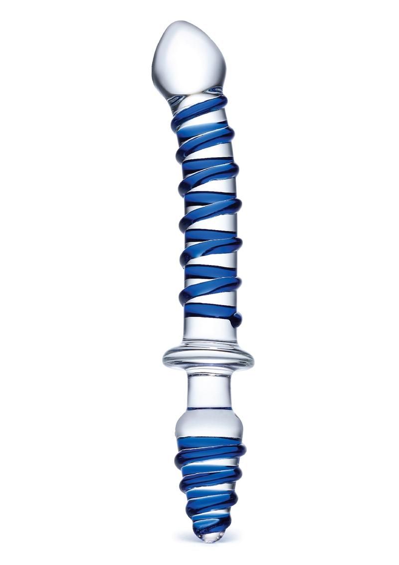 Glas Mr Swirly Double Ended Glass Dildo &amp; Butt Plug 10in - Blue/Clear