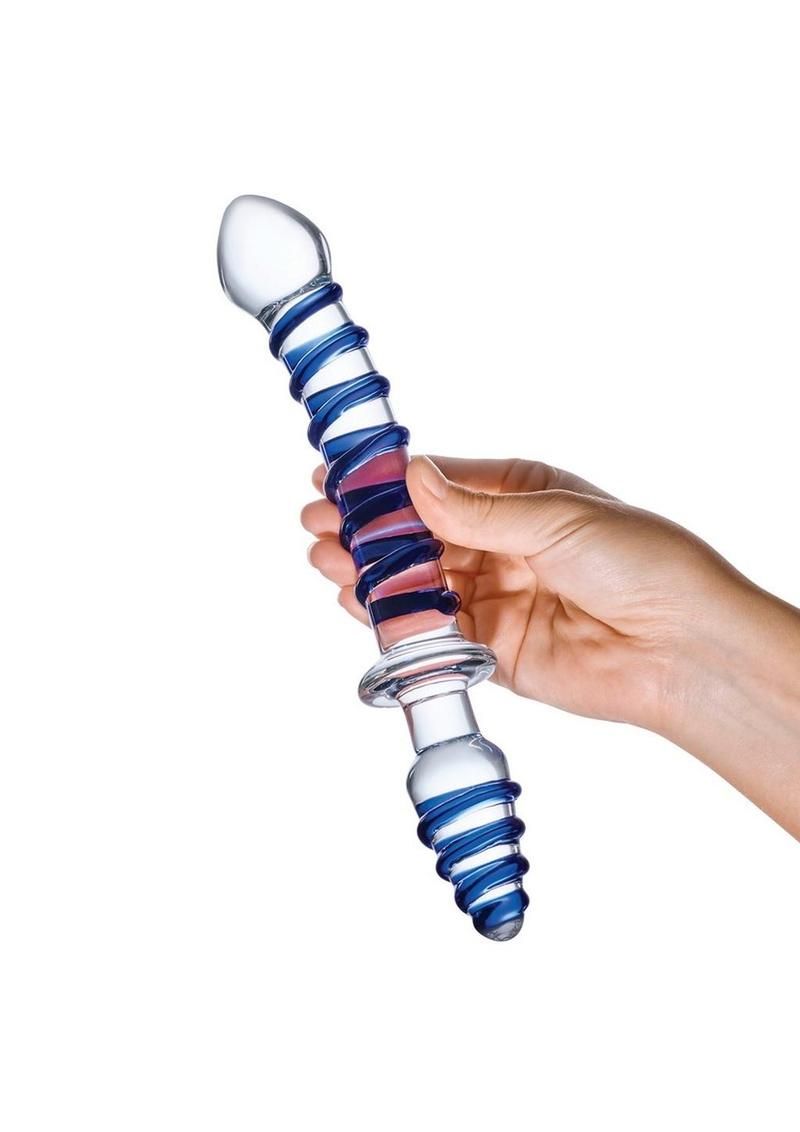 Glas Mr Swirly Double Ended Glass Dildo &amp; Butt Plug 10in - Blue/Clear