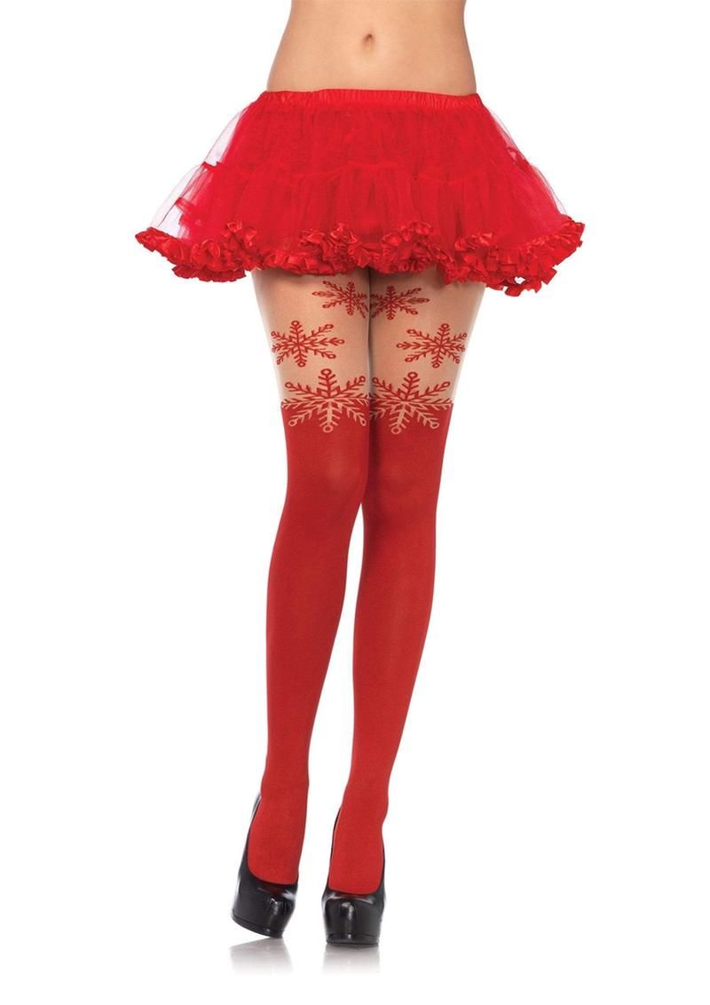 Leg Avenue Spandex Snowflake Opaque Pantyhose with Sheer Thigh Accent - OS