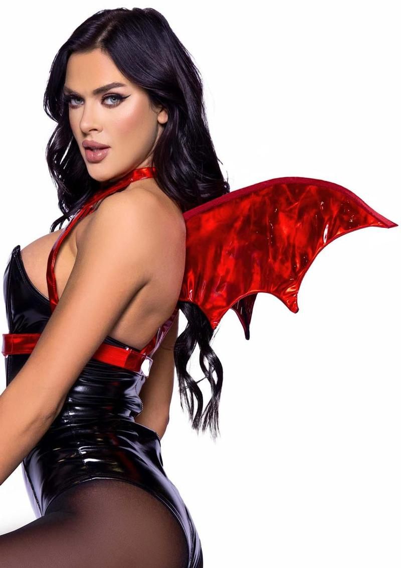 Leg Avenue Iridescent Vinyl Devil Wing Body Harness - O/S