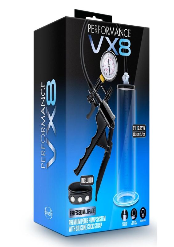 Performance VX8 Premium Penis Pump System with Silicone Cock Strap 9in