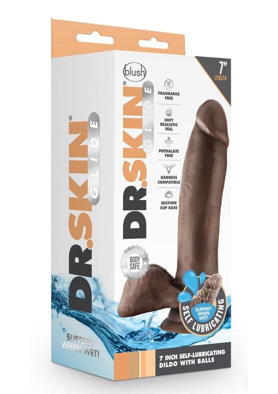Dr. Skin Glide Self Lubricating Dildo with Balls 7in