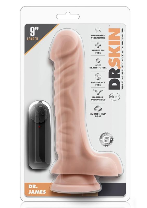 Dr. Skin Silver Collection Dr. James Vibrating Dildo with Balls and Wired Remote Control 9in