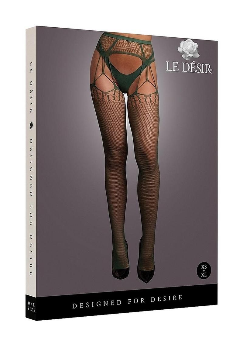 Le Desir Shredded Suspender Pantyhose - O/S, Colour: Green
