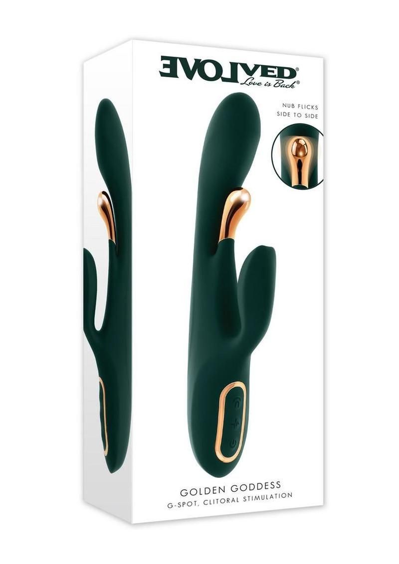 Golden Goddess Rechargeable Silicone Vibrator with Clitoral Stimulator