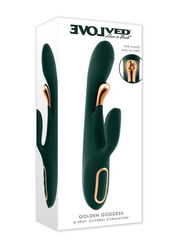 Golden Goddess Rechargeable Silicone Vibrator with Clitoral Stimulator