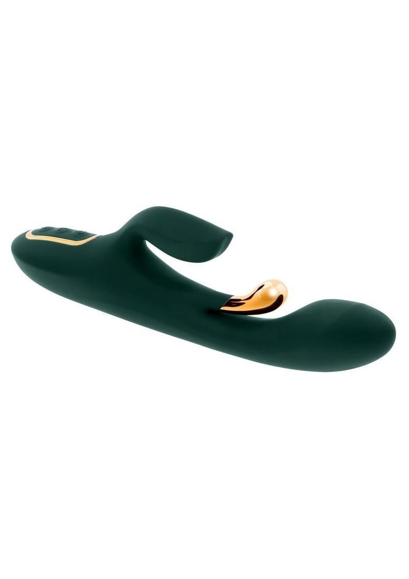 Golden Goddess Rechargeable Silicone Vibrator with Clitoral Stimulator