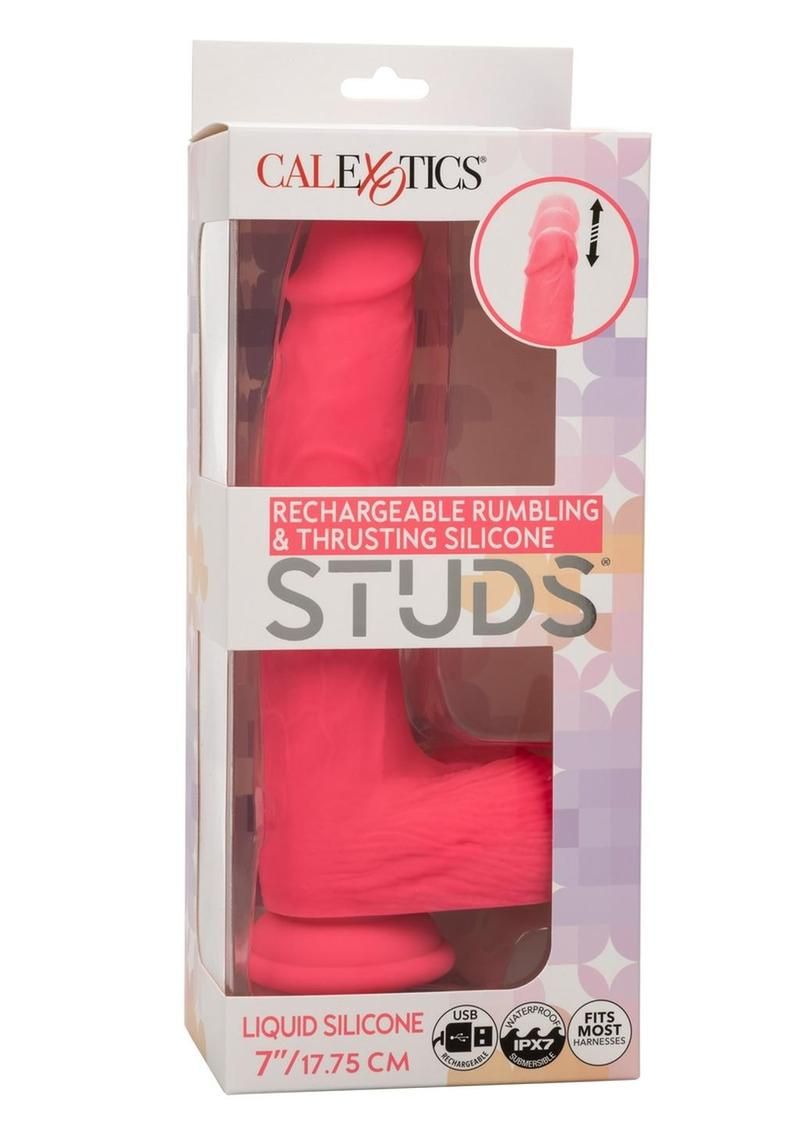 Silicone Studs Rumbling &amp; Thrusting Rechargeable Dildo 7in - Pink