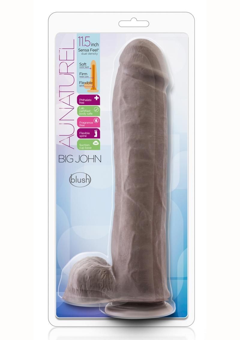 Au Naturel Big John Sensa Feel Dual Density Dildo with Balls 11.5in, Colour: CHOCOLATE