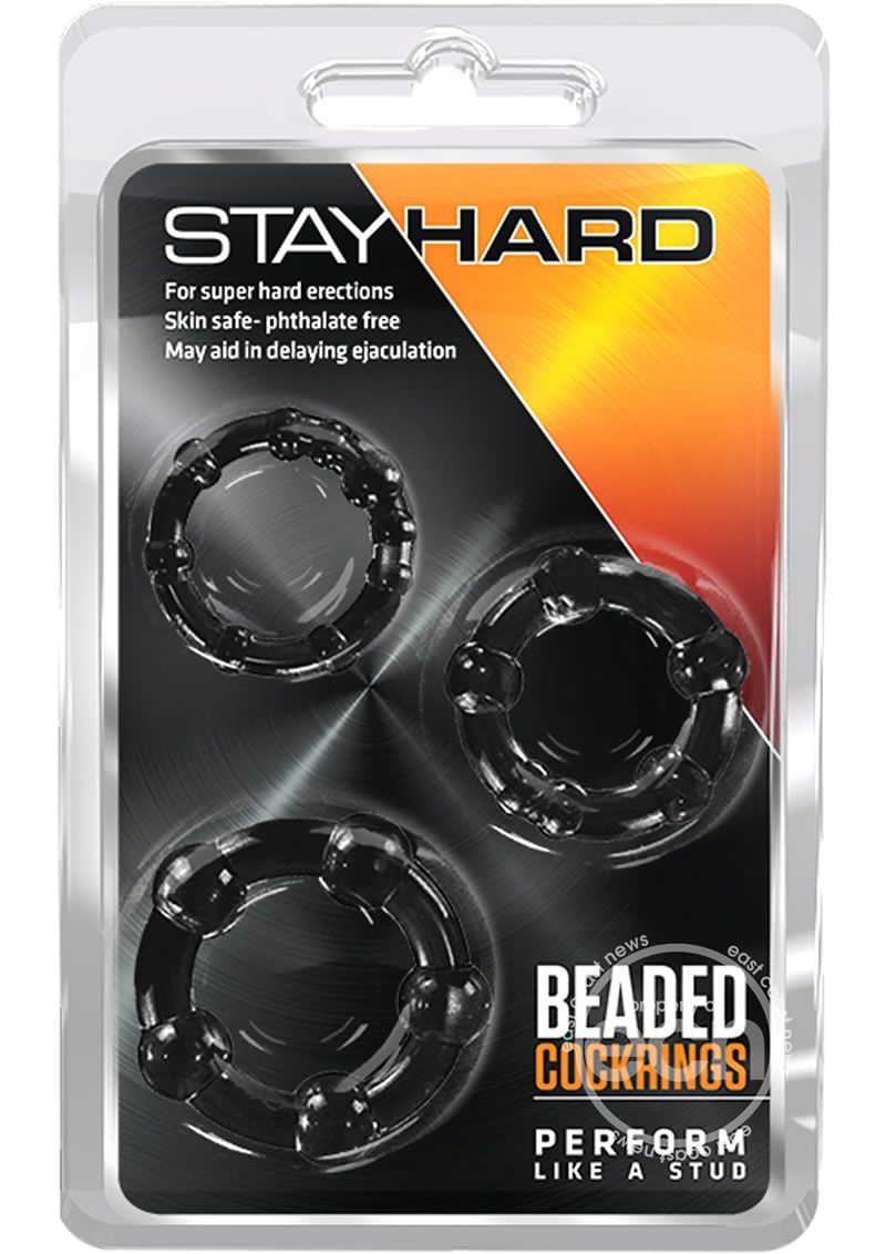 Stay Hard Beaded Cock Rings (3 Sizes), Colour: Black