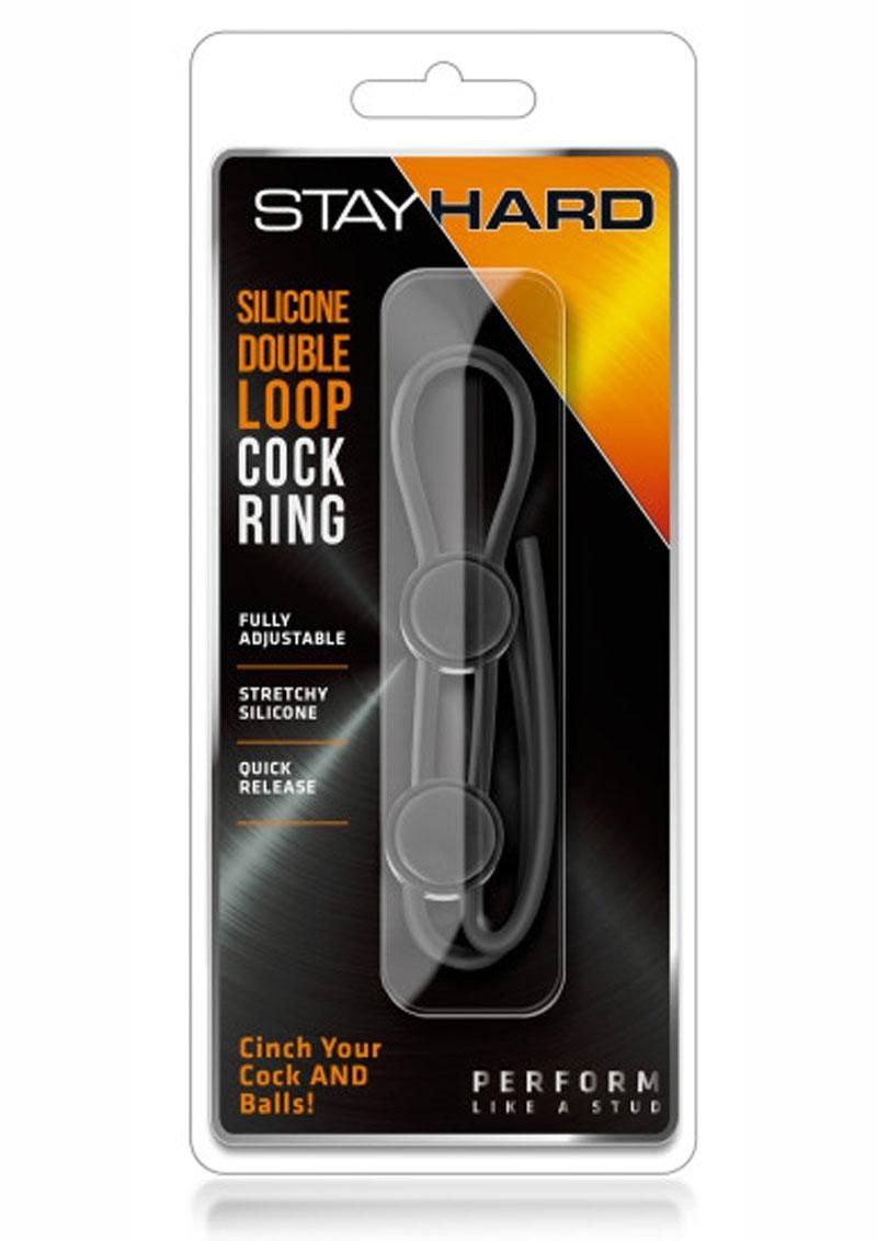 Stay Hard Silicone Double Loop Cock Ring Adjustable Cock Tie, Colour: Black