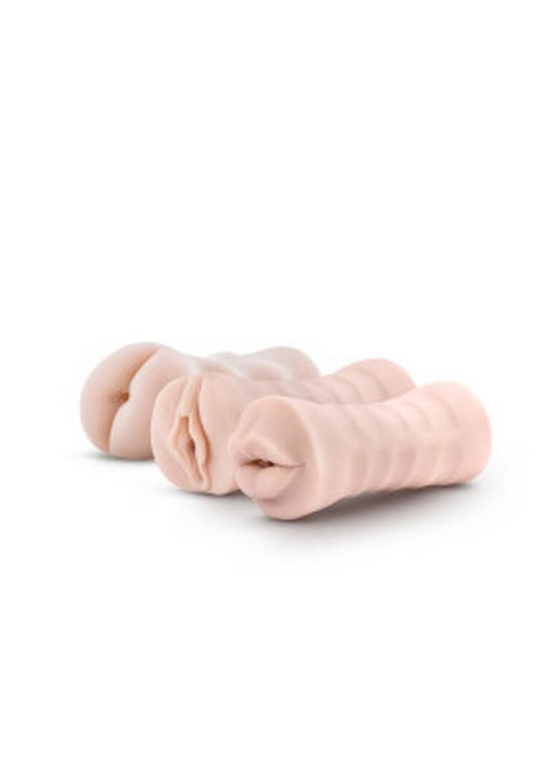 M for Men Soft &amp; Wet Self-Lubricating Vibrating Masturbator Kit (Set Of 3) - Vanilla