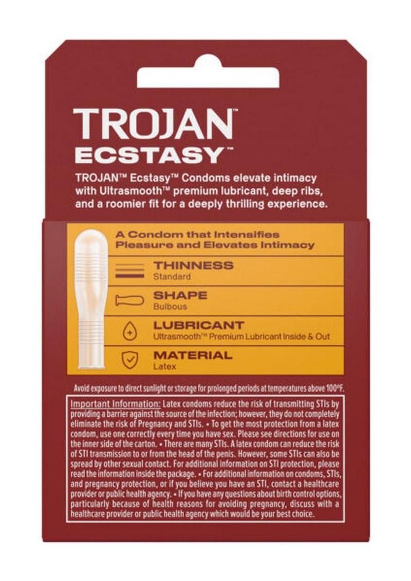 Trojan Condom Stimulations Ecstasy Lubricated 3 Pack