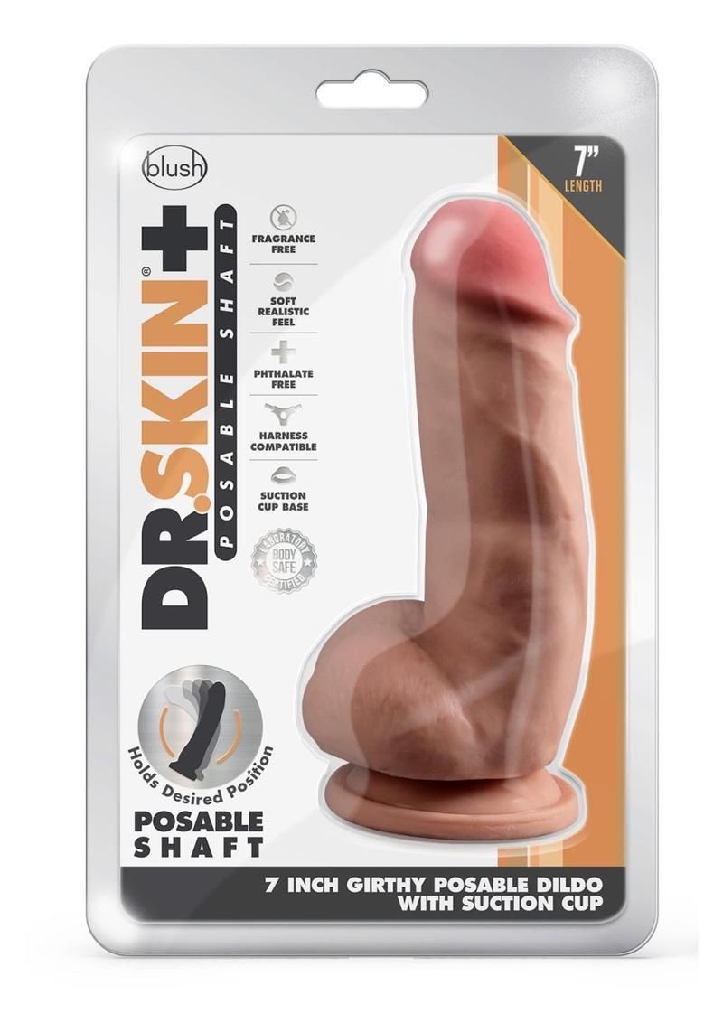 Dr. Skin Plus Gold Collection Girthy Posable Dildo with Balls and Suction Cup 7in