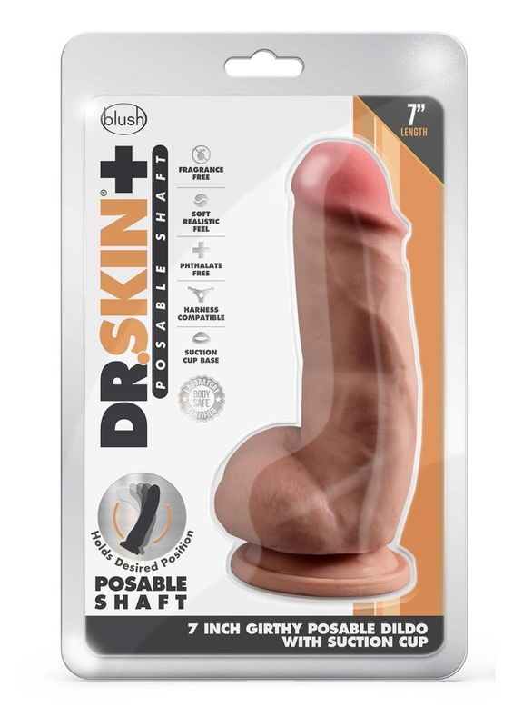 Dr. Skin Plus Gold Collection Girthy Posable Dildo with Balls and Suction Cup 7in