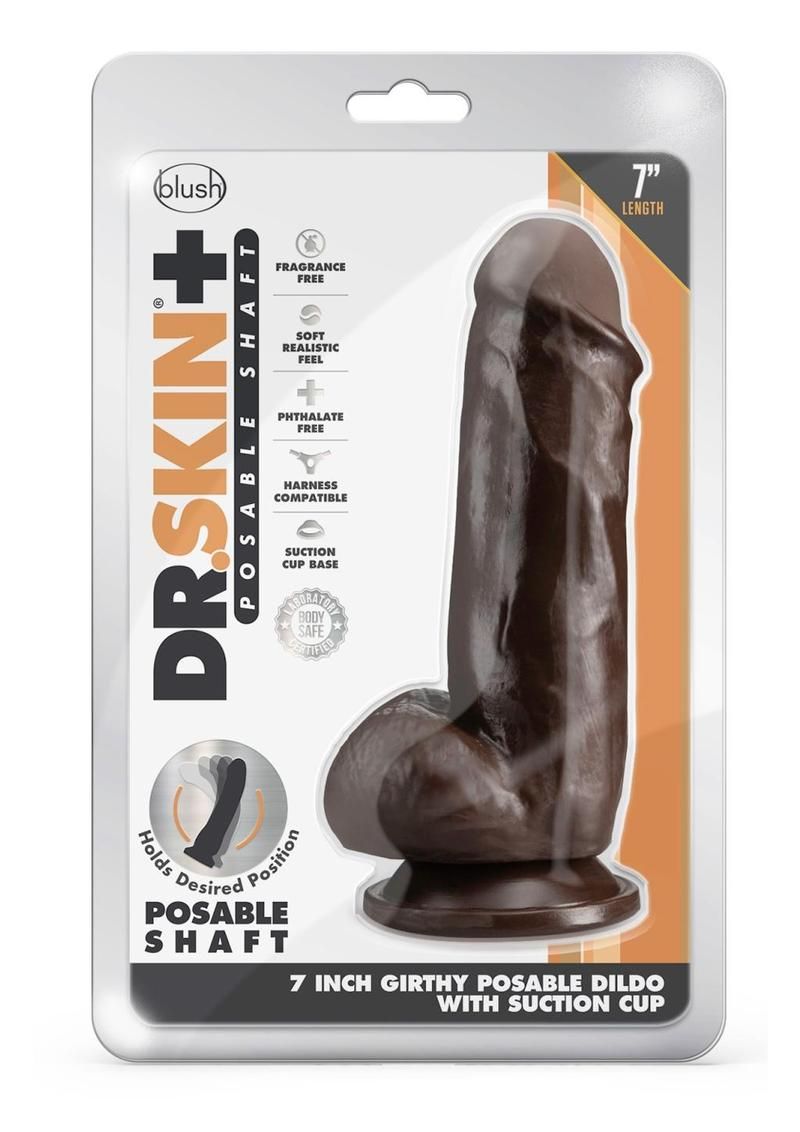 Dr. Skin Plus Gold Collection Girthy Posable Dildo with Balls and Suction Cup 7in