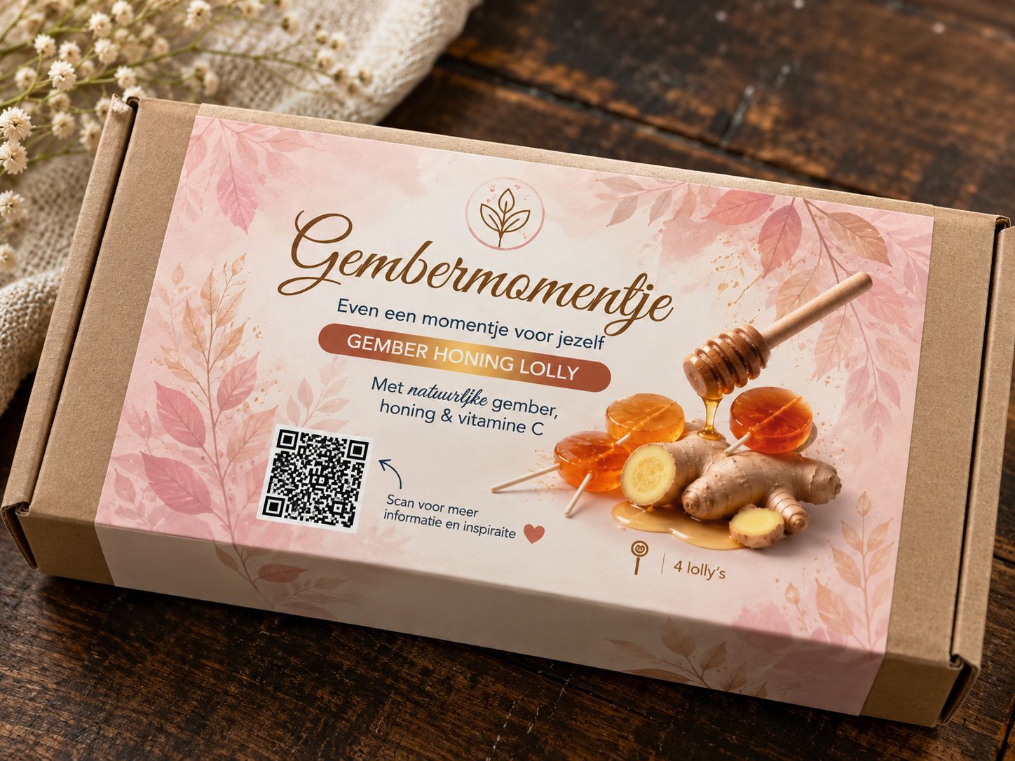 Honing- gember lolly’s in luxe geschenkverpakking Honing- gember lolly’s in luxe geschenkverpakking