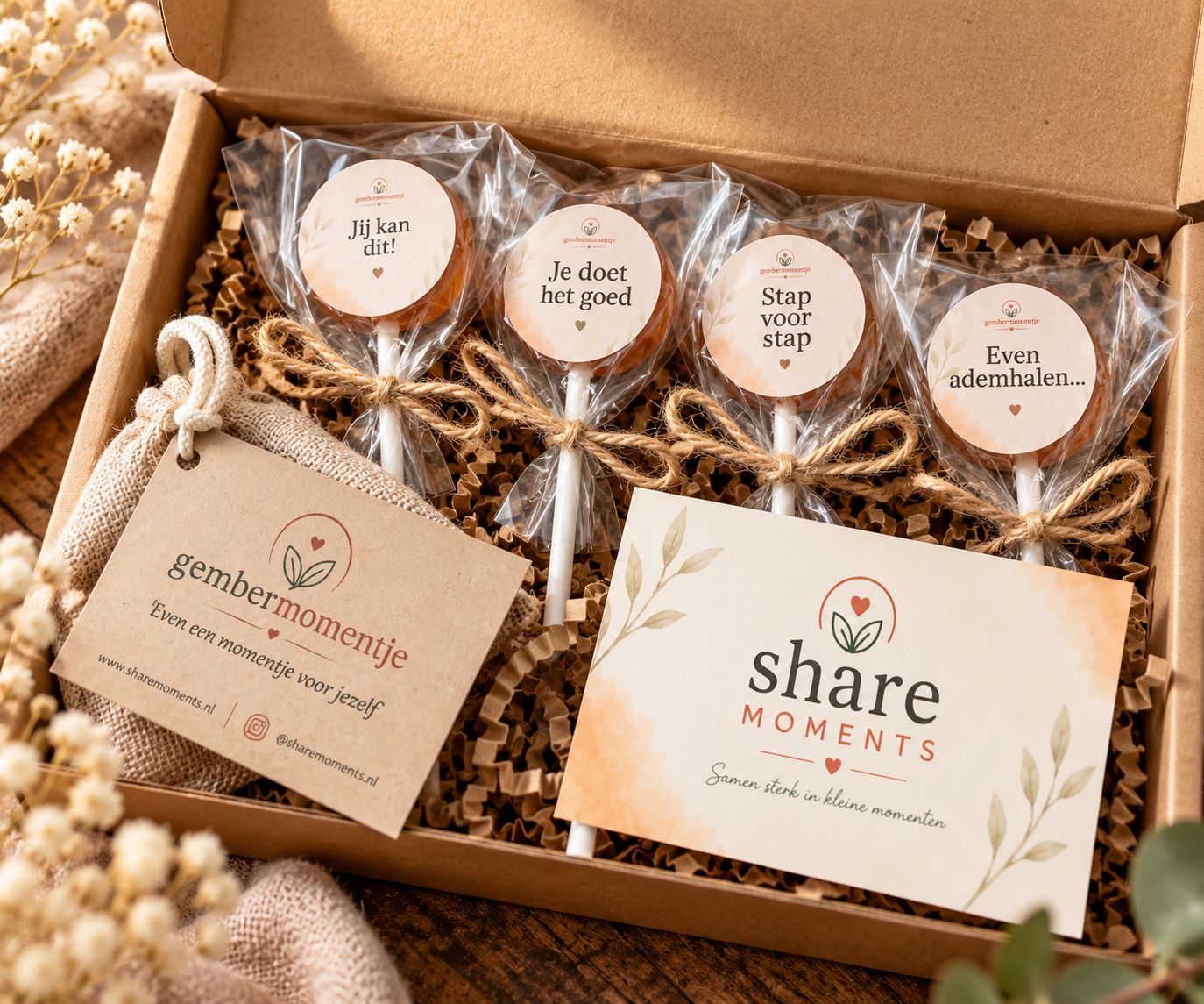 Honing- gember lolly’s in luxe geschenkverpakking Honing- gember lolly’s in luxe geschenkverpakking