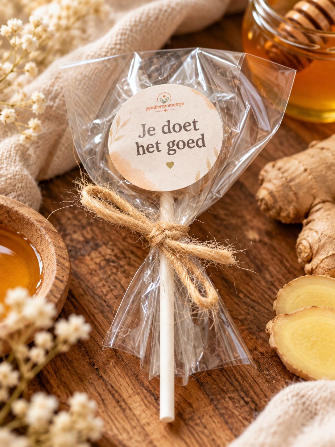 Honing- gember lolly’s in luxe geschenkverpakking Honing- gember lolly’s in luxe geschenkverpakking
